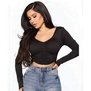 NWT Fashion Nova Runched Crop Top BLACK M